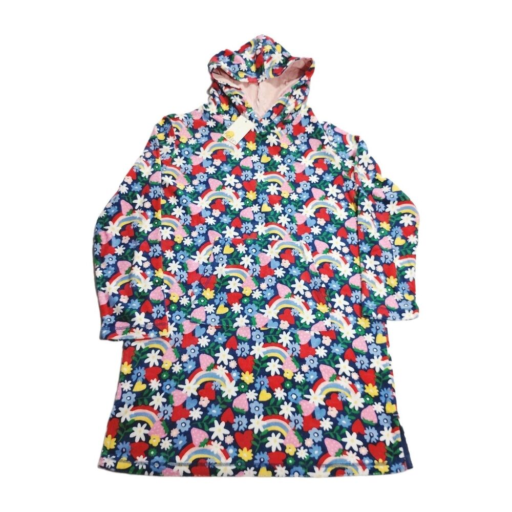 Mini Boden Girls Terrycloth Beach Cover Up 13-14 Years Floral Rainbows Stars